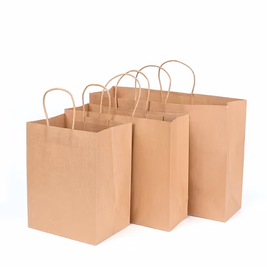 Square Bottom Biodegradable Paper Gift Shopping Bag Brown Kraft Paper Bag