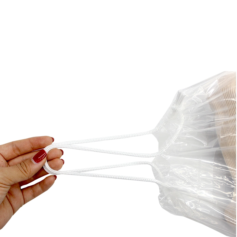 Biodegradable LDPE Transparent Plastic Drawstring Bag Custom Printing Clothing Packaging Bag