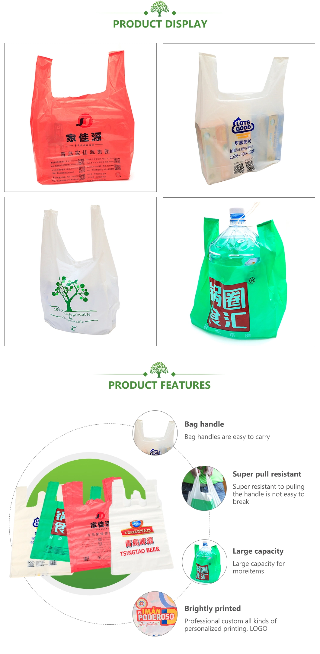 Pbat+Corn Starch,Biodegradable,Compostable Bags,T-Shirt/Hand/Shopping/Roller/Trash Bags/Poly Mailing/Dog Pet Poop/Clothes/Packaging Bags with TUV Certificates