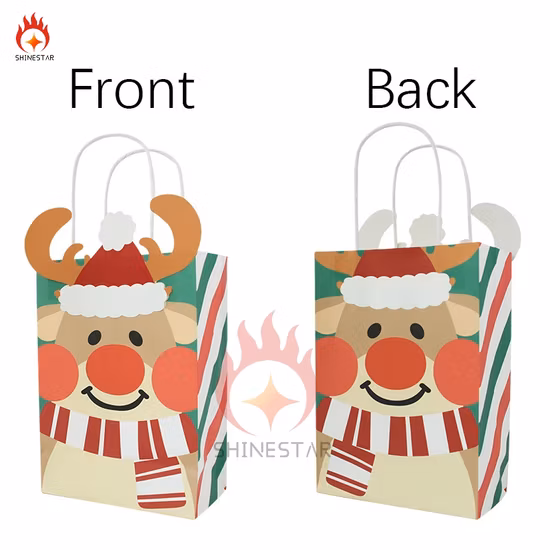 Günstige Shopping-Verpackungsgriffe, Party-Glitzer, zum Aufstellen, Kraftpapiertüte, Weihnachten, weiße Papier-Geschenktüten